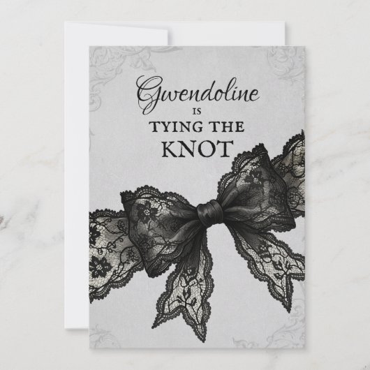 Black Lace Bow Tying The Knot Bridal Shower 招待状 (正面)