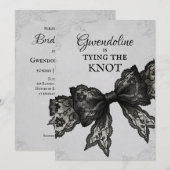 Black Lace Bow Tying The Knot Bridal Shower 招待状 (正面/裏面)