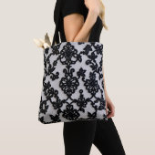 Black Lace Pattern Tote Bag -Not Real Lace トートバッグ (クローズアップ)