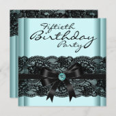Black Lace Teal Woman's 50th Birthday Party 招待状 (正面/裏面)