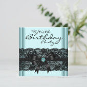 Black Lace Teal Woman's 50th Birthday Party 招待状 (スタンド正面)