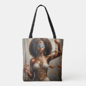 Black Lady Justice Holding Scales and Sword Art トートバッグ (裏面)