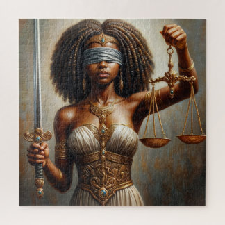 Black Lady Justice With Scales and Blindfold ジグソーパズル