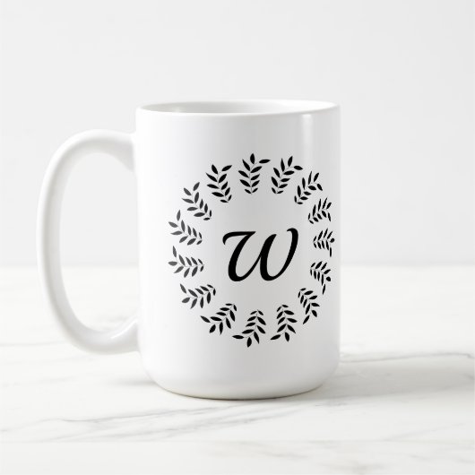 Black laurel wreath monogrammed コーヒーマグカップ (左)