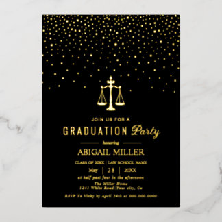 Black Law school Class Of 2026 graduation confetti 箔招待状