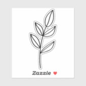 Black Leaf Line Art Custom Cut Glossy White シール (シート)