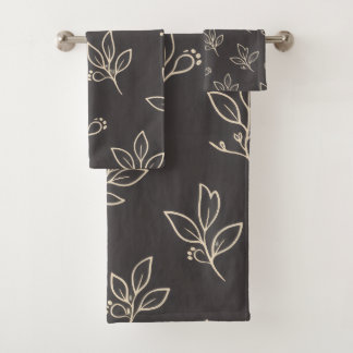 Black Leaf Towel Set | Modern Bathroom Decor バスタオルセット