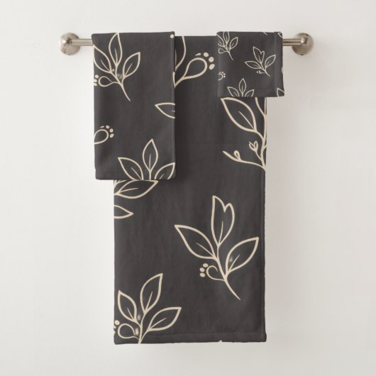 Black Leaf Towel Set | Modern Bathroom Decor バスタオルセット (インサイチュ)