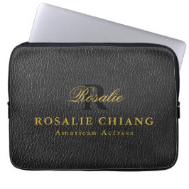 Black Leather Texture Custom Laptop Sleeve Design ラップトップスリーブ