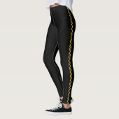 Black Leggings with Bold Metallic Gold Side Stripe レギンス (左)