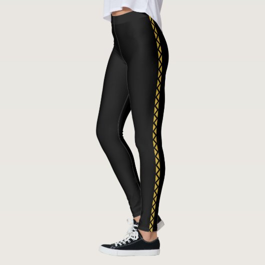 Black Leggings with Bold Metallic Gold Side Stripe レギンス (左)