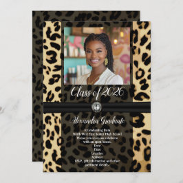 Black Leopardアニマルプリント写真2019卒業 招待状
