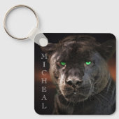 Black Leopard大きな猫パーソナライズされた名 キーホルダー (正面)
