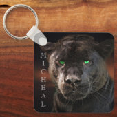 Black Leopard大きな猫パーソナライズされた名 キーホルダー (正面)