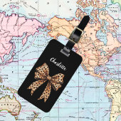 Black leopard print bow nameスクリプト ラゲッジタグ