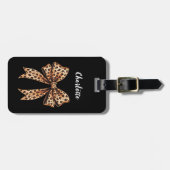 Black leopard print bow nameスクリプト ラゲッジタグ (正面横)