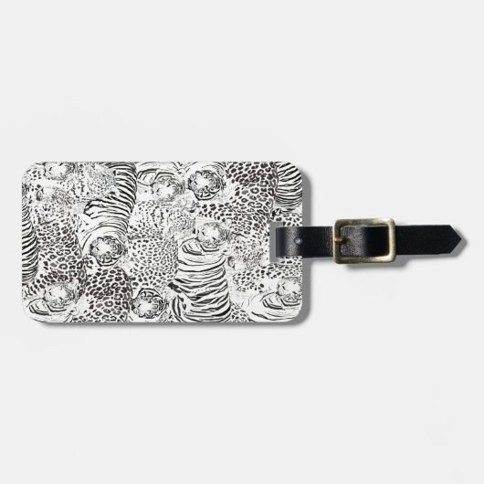 Black Leopard Tiger Animals Pattern ラゲッジタグ (正面横)