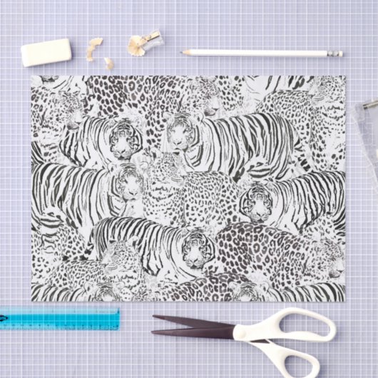 Black Leopard Tiger Animals Pattern 薄葉紙 (クラフト)