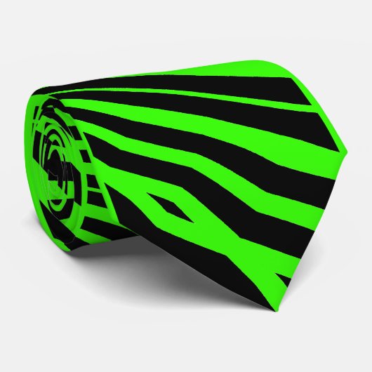 Black & Lime green Zebra pattern Mens Tie ネクタイ (ロール)