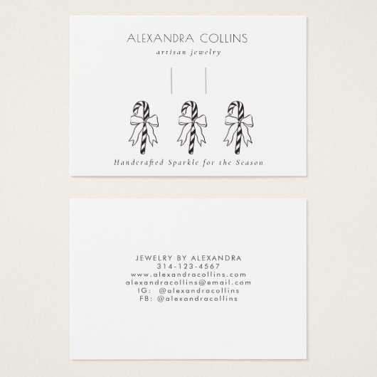 Black Line Art Festive Candy Cane & Bow Hairclip  (正面&裏面)