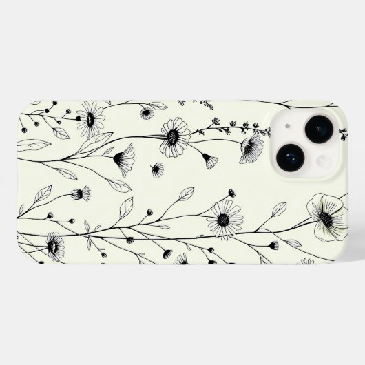 Black Line Art Floral Cream iPhone Case Case-Mate iPhoneケース (裏面 (横))