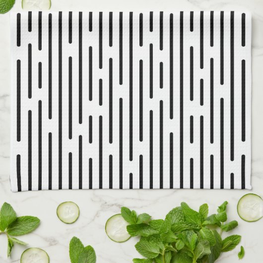 Black Line Geometric Pattern キッチンタオル (折り畳み)