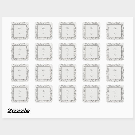 Black Line Minimalist Rose Frame Wedding スクエアシール (シート)