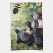 Black little bear with blackberry jams キッチンタオル (縦)