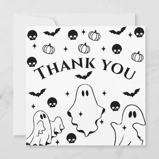 Black Little Ghost Halloween Baby Shower サンキューカード (正面)