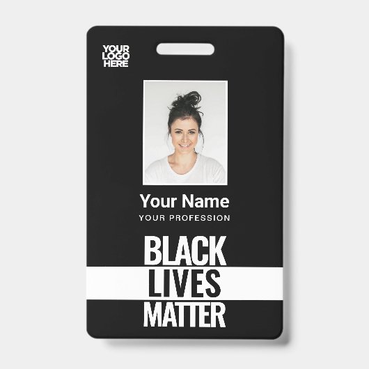 Black Lives Mater Photo、バーコード、ロゴ、名前 バッジ (正面)