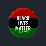 BLACK LIVES MATTER BLM BHM 24.7.365 缶バッジ<br><div class="desc">Stylish BHM BUTTON with pan-African colors of red,  black and green background and white text which says BLACK LIVES MATTER 24.7.365 . Part of the BLACK HISTORY MONTH Collection.</div>