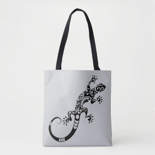 Black Lizard Gray Tote Bag – Reptile Art Design トートバッグ (正面)