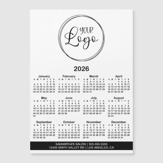 Black Logo Info Bar 2026 Magnetic Calendar (正面)
