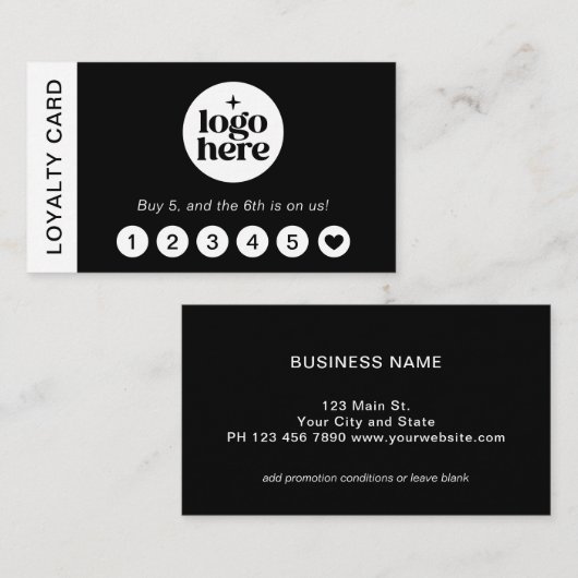 Black Logo Modern Professional Loyalty Card 名刺 (正面/裏面)