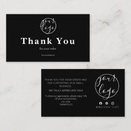 Black Logo Thank You Card Small Business 名刺