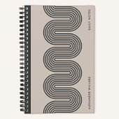 Black Lombard Wavy Lines Modern Custom Notebook ノートブック (正面)