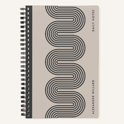 Black Lombard Wavy Lines Modern Custom Notebook ノートブック (正面)