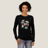 Black Long Sleeve Floral Women's T-Shirt – Trendy トライブレンドTシャツ (正面全体)