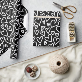 Black Love Hearts Pattern Wrapping Pattern ラッピングペーパー