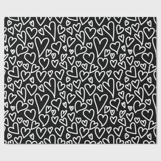 Black Love Hearts Pattern Wrapping Pattern ラッピングペーパー (フラット)