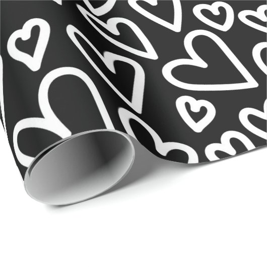 Black Love Hearts Pattern Wrapping Pattern ラッピングペーパー (ロールコーナー)