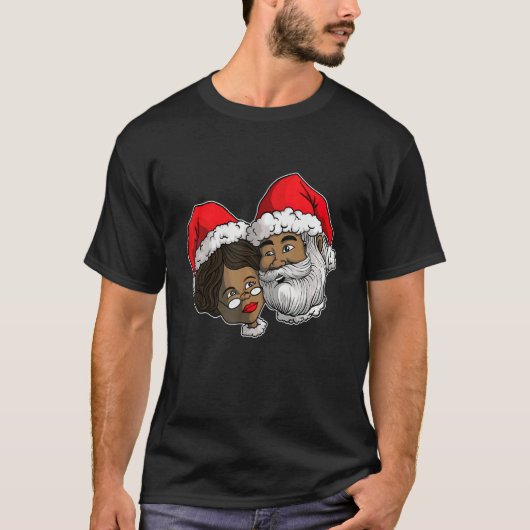 Black Loving Santa Claus and Mrs Claus Ethnic Chri Tシャツ (正面)