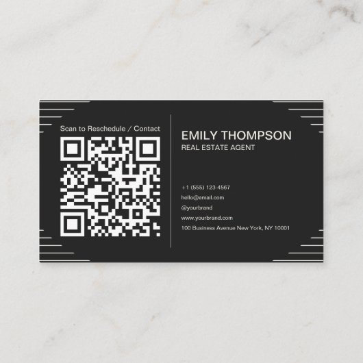 Black Luxury Art Deco QR Code Minimal Design 予約カード (裏面)