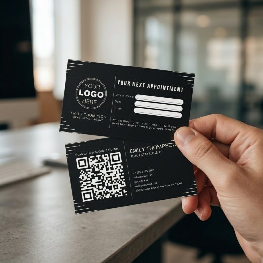 Black Luxury Art Deco QR Code Minimal Design 予約カード