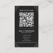 Black Luxury Art Deco QR Code Minimal Design 名刺 (裏面)