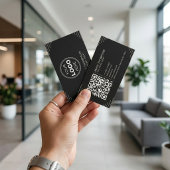 Black Luxury Art Deco QR Code Minimal Design 名刺