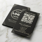 Black Luxury Art Deco QR Code Minimal Design 名刺