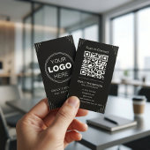Black Luxury Art Deco QR Code Minimal Design 名刺