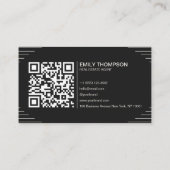 Black Luxury Art Deco QR Code Minimal Design 名刺 (裏面)