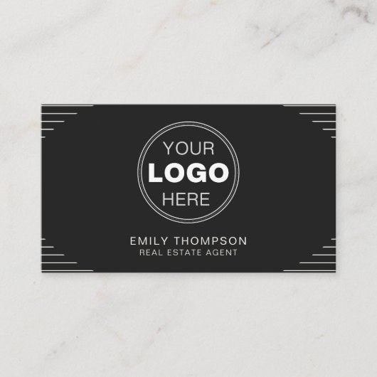 Black Luxury Art Deco QR Code Minimal Design 名刺 (正面)